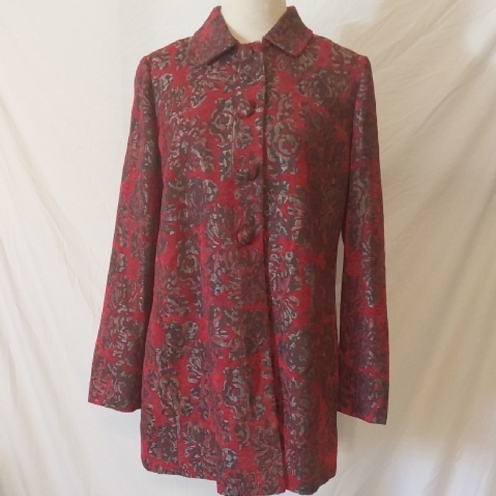 Chico's Red and Brown Floral Jacket Size 1